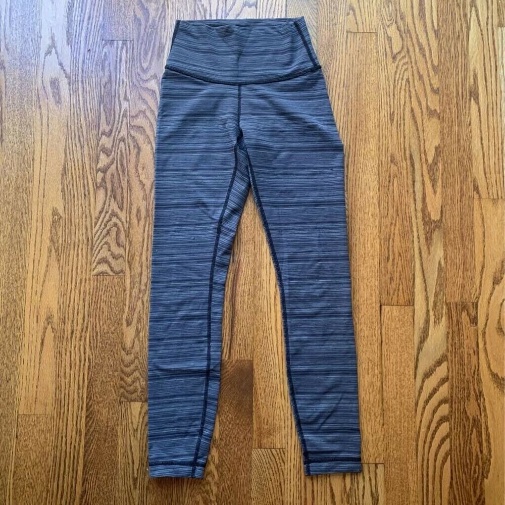Lululemon Womens High Times Luxtreme Yoga Leggings Pants Gray Black Stripe XS